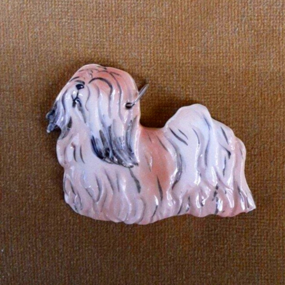 VINTAGE LHASA APSO CERAMIC HAND MADE ORNAMENT